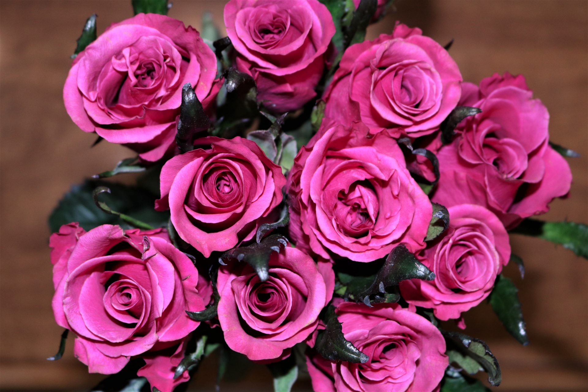 Top View Of A Bouquet Of Pink Roses