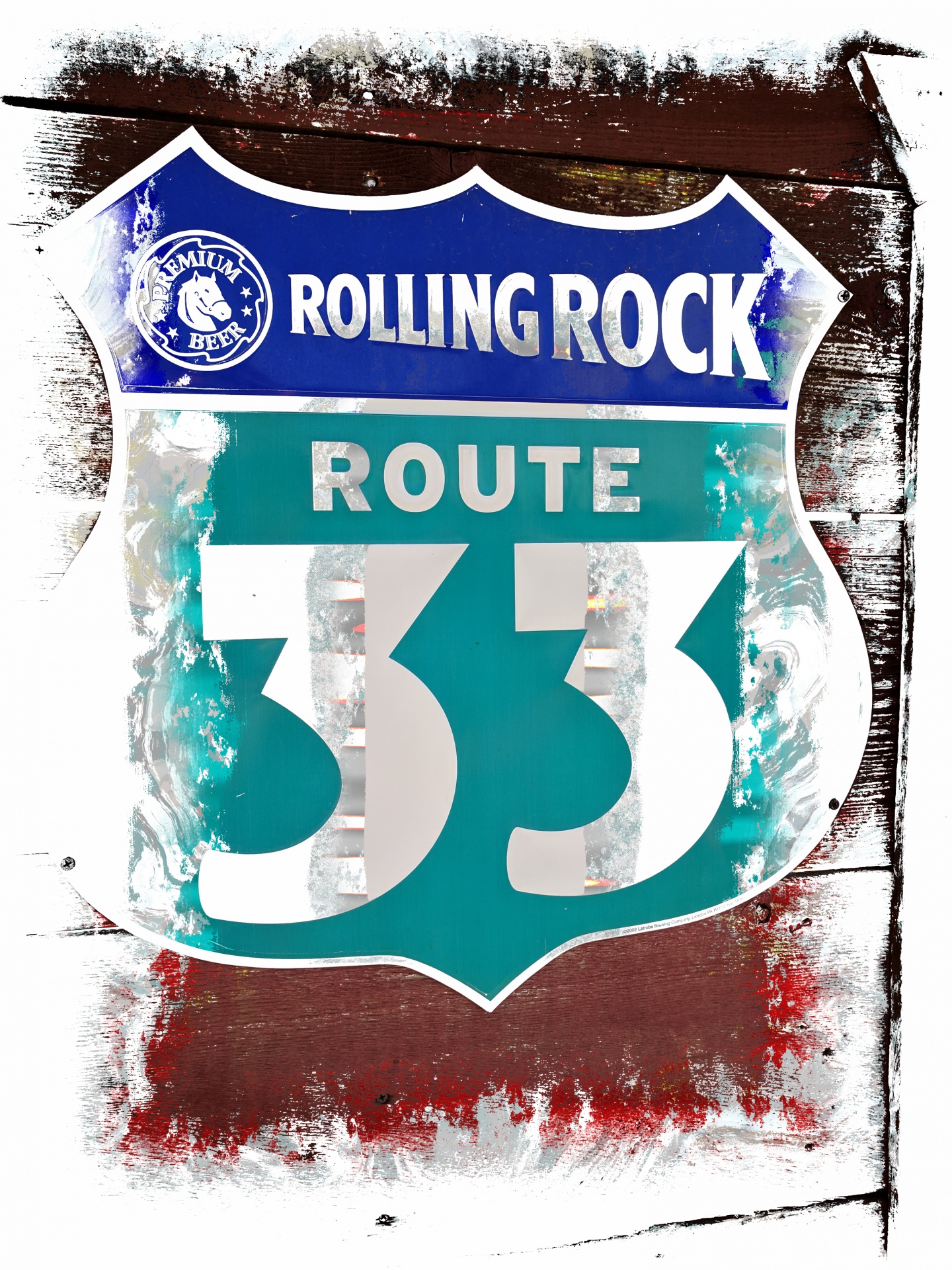 Rolling Rock Route 33 antique grunge road sign