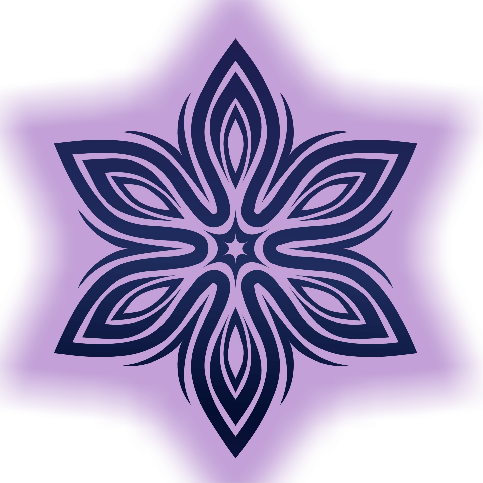 black snowflake with violet glow on white background