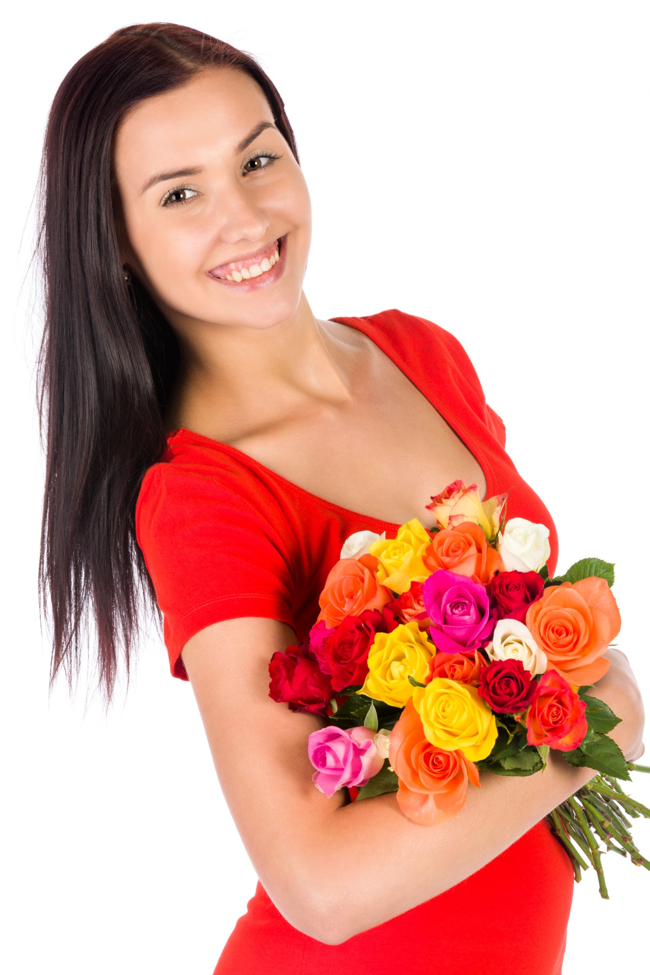 Woman With Bouquet Of Flowers