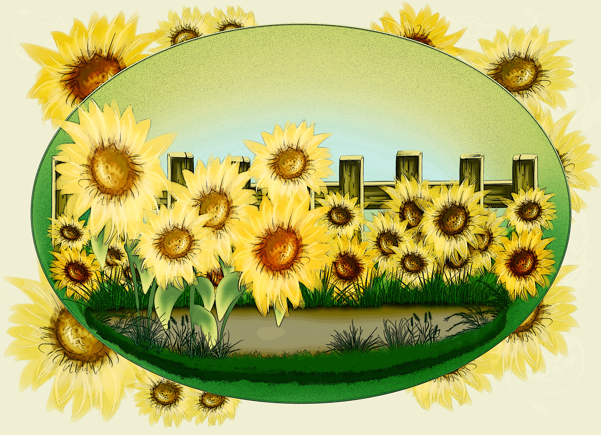 Painted background with sunflowers