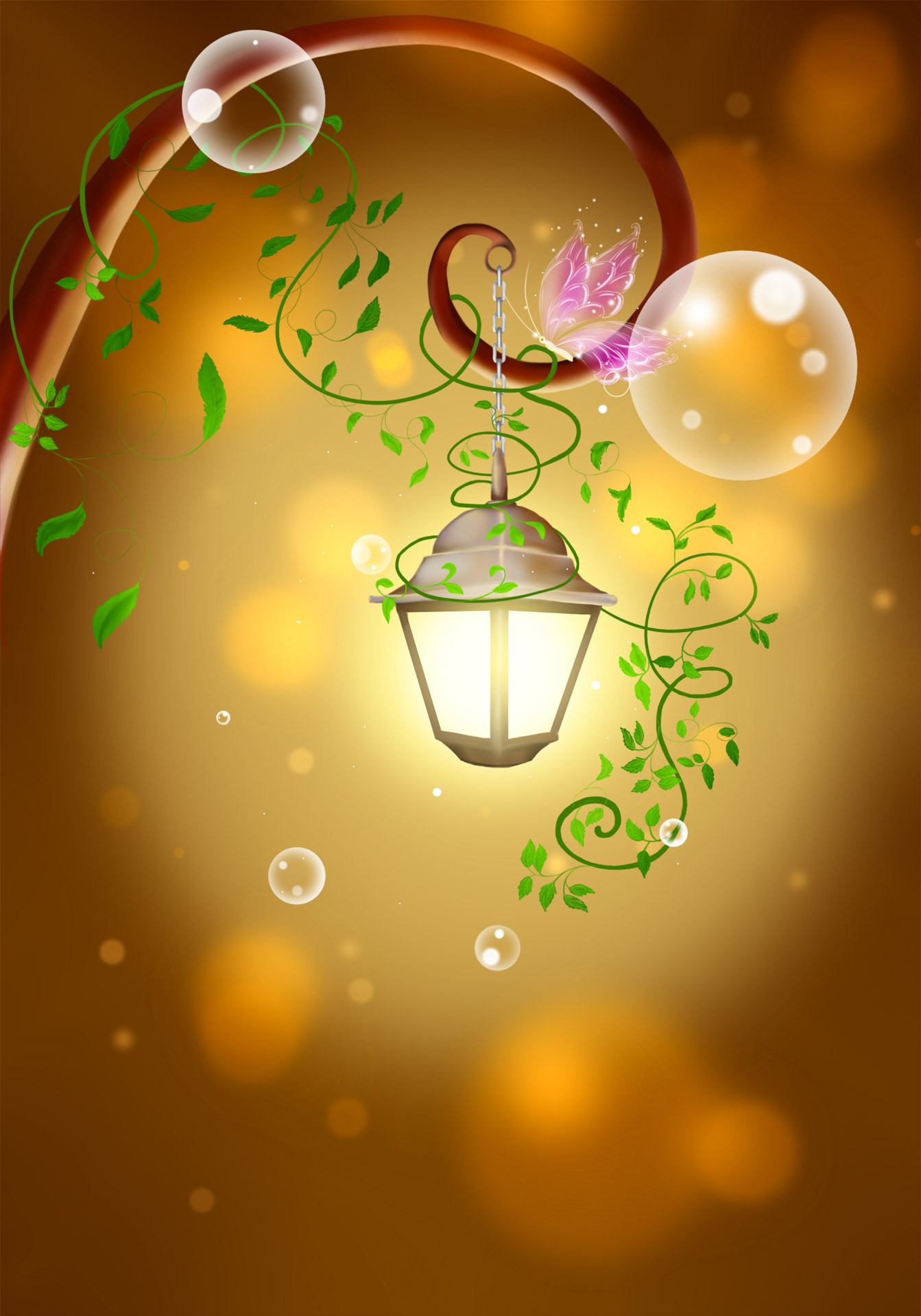 fairy lantern    Finished illustration background with a lantern and a butterfly. Fantastic story.