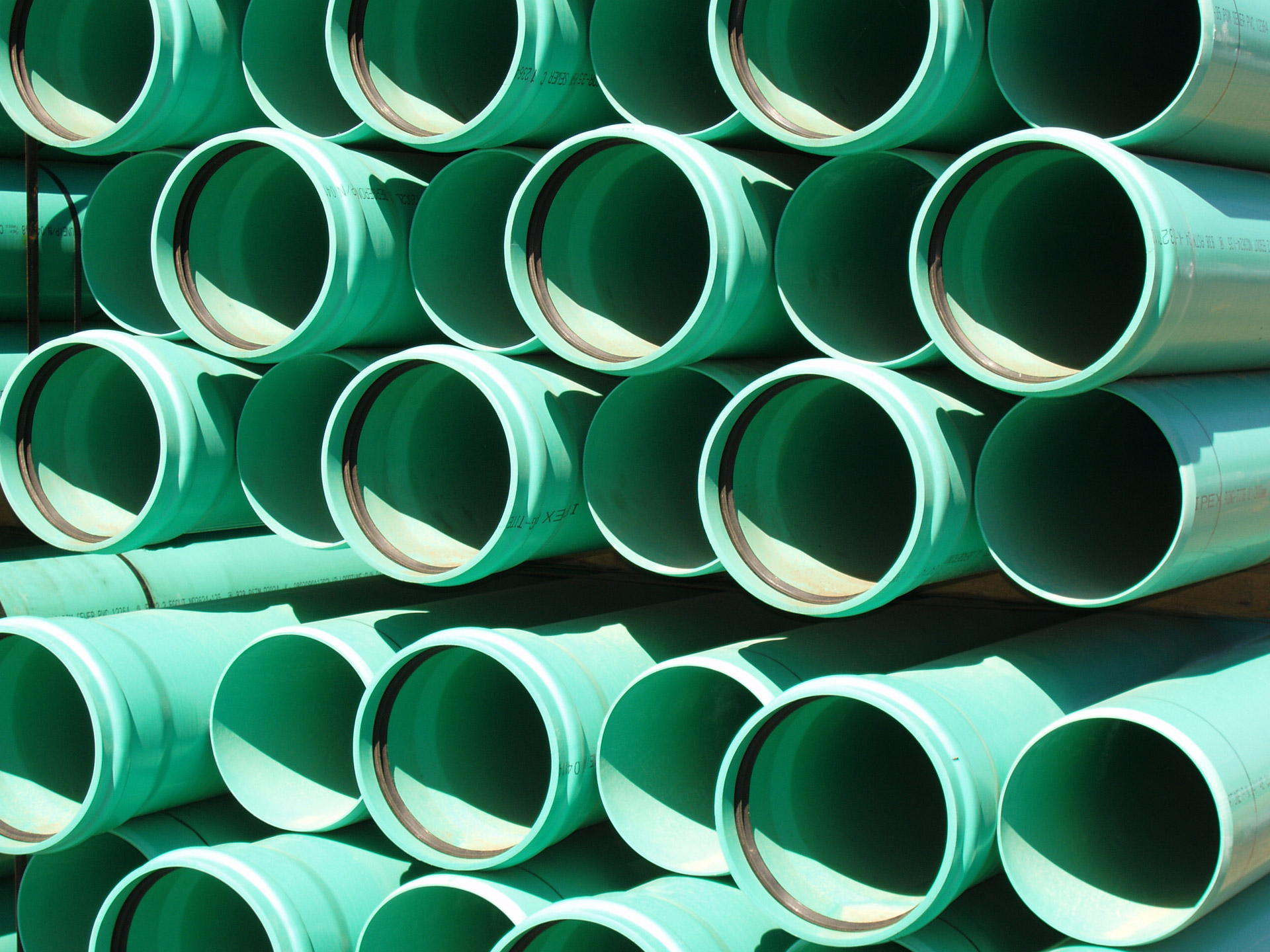 Green culvert pipes ready to be buried