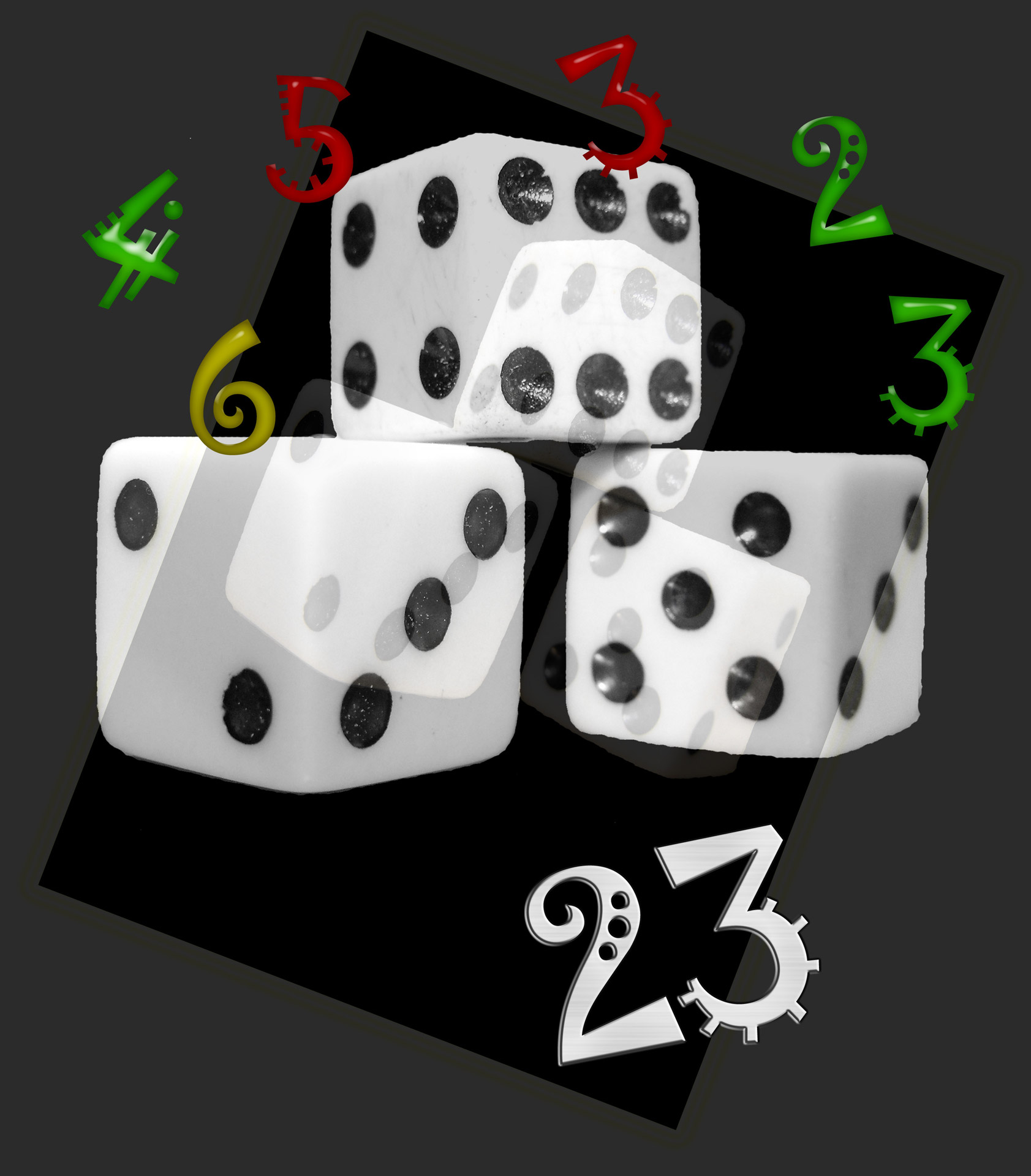 Three dice adding up to 23