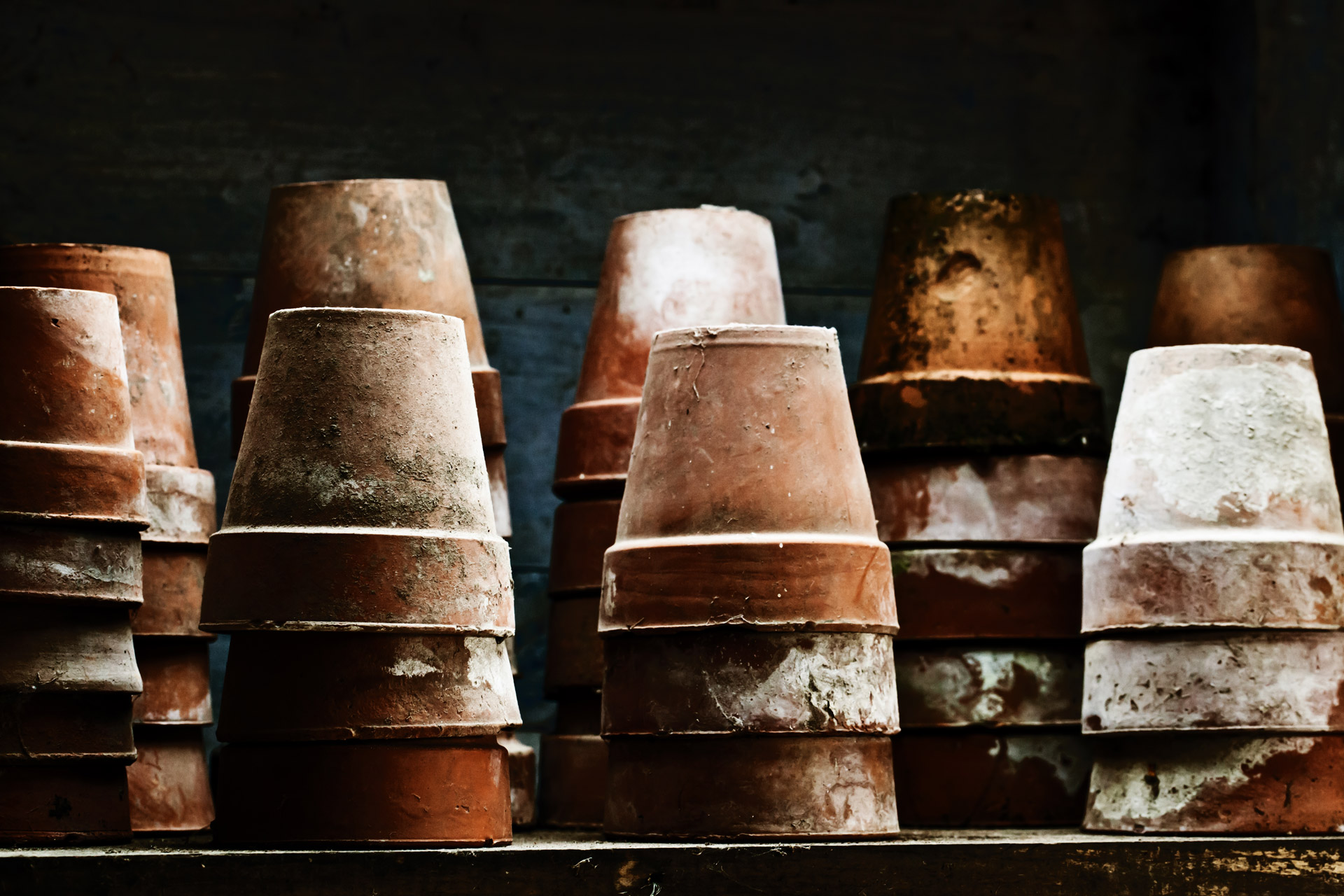 old flower pots in a shed