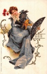 Lady In Blue With Fan Art Nouveau