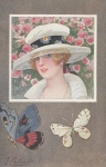 Lady Woman In Hat With Butterfly