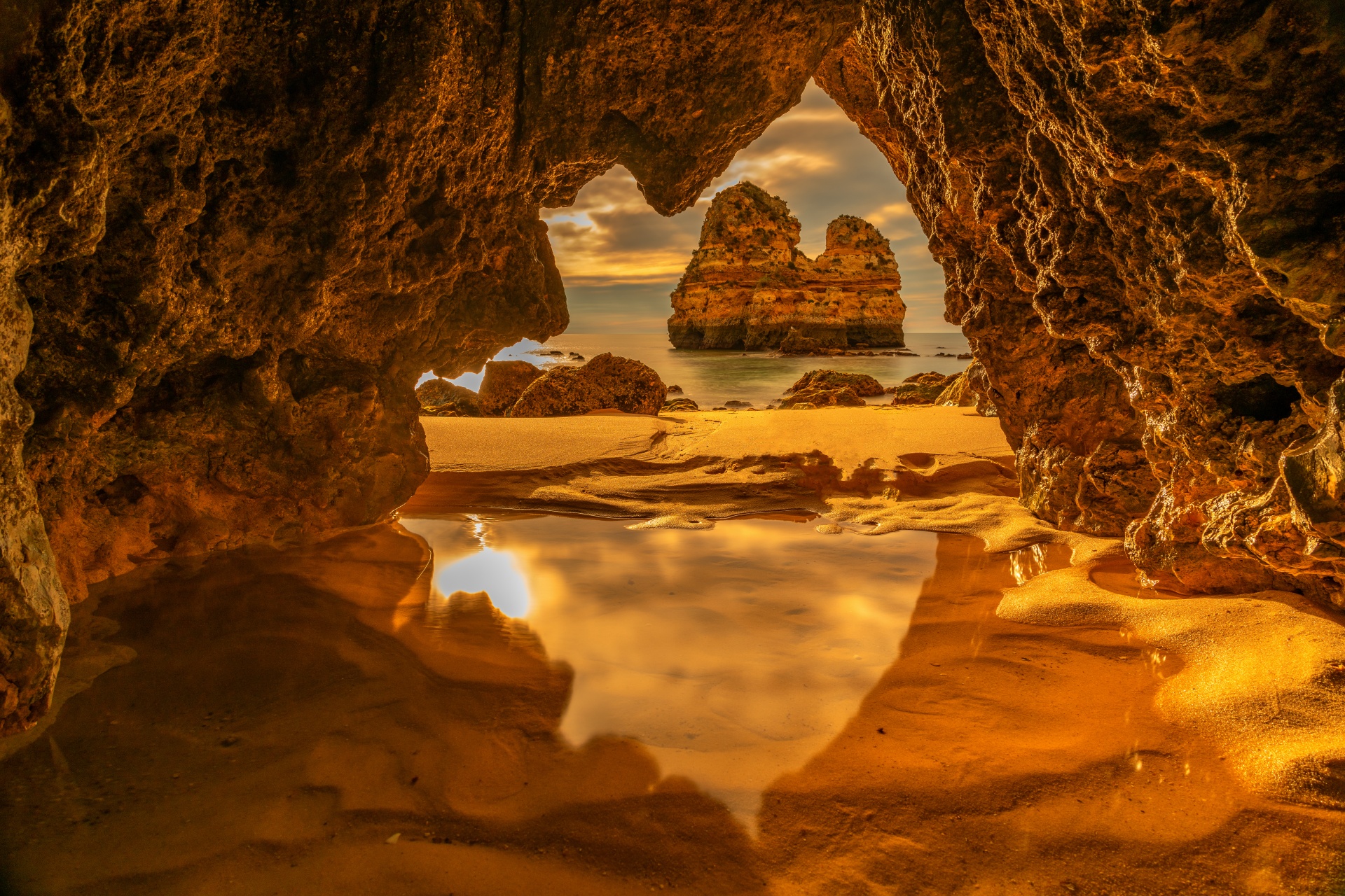 Scenic landscape photographed from a cave near lagos, Algarve