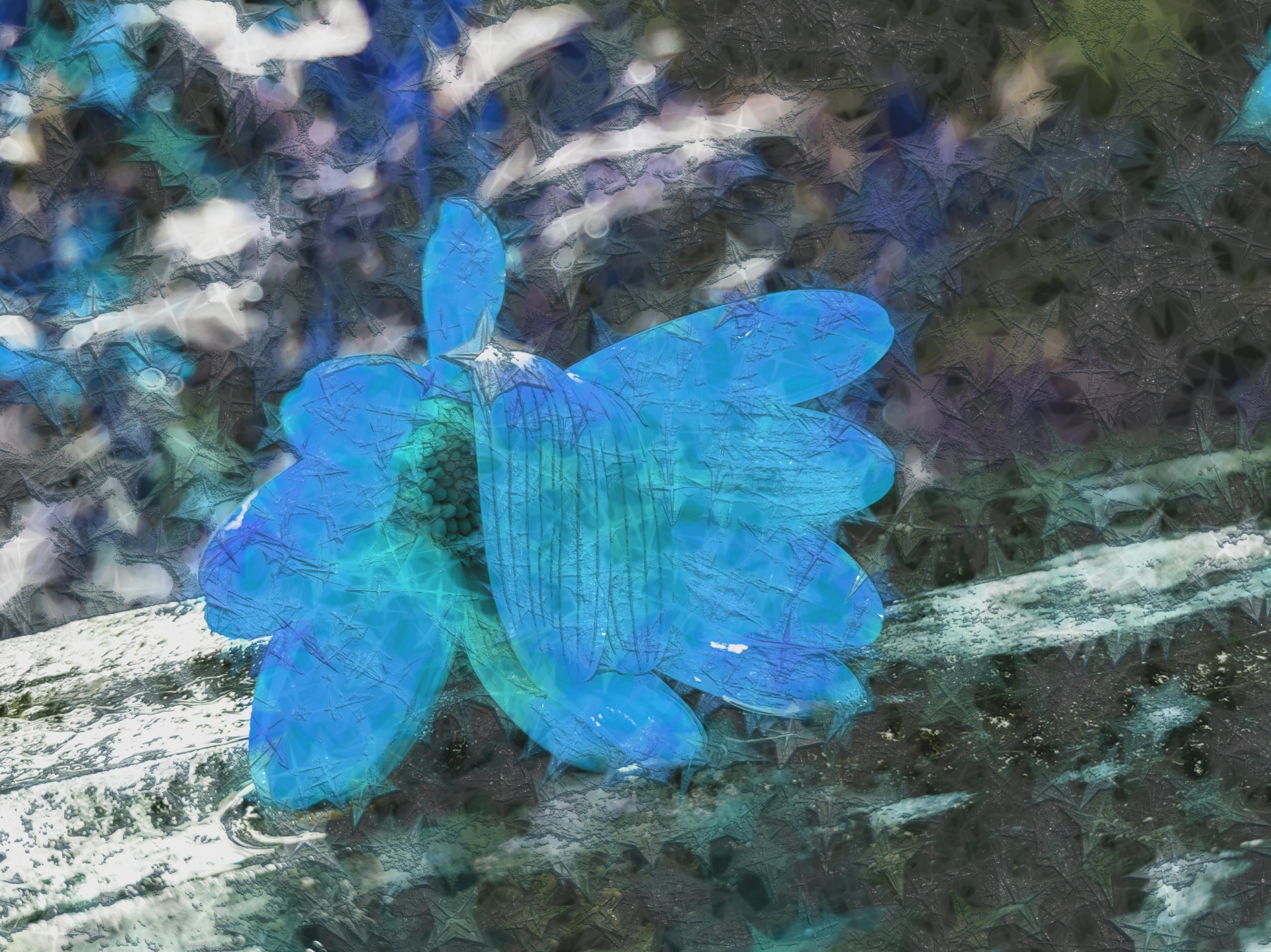 Droopy Wet Blue Frozen Flower