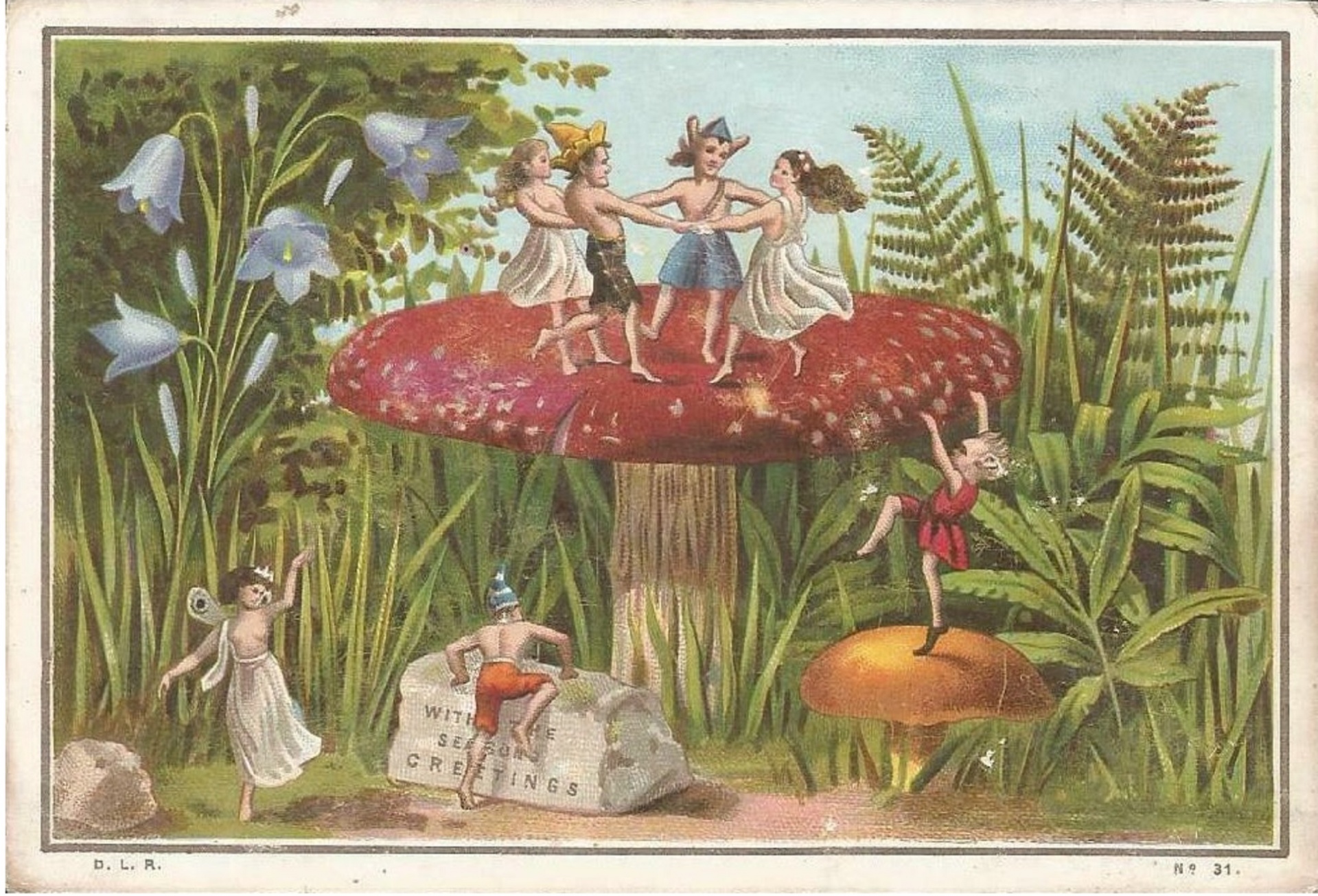 Fairies and Pixies Dancing on A Toadstool ca 1890 Public Domain