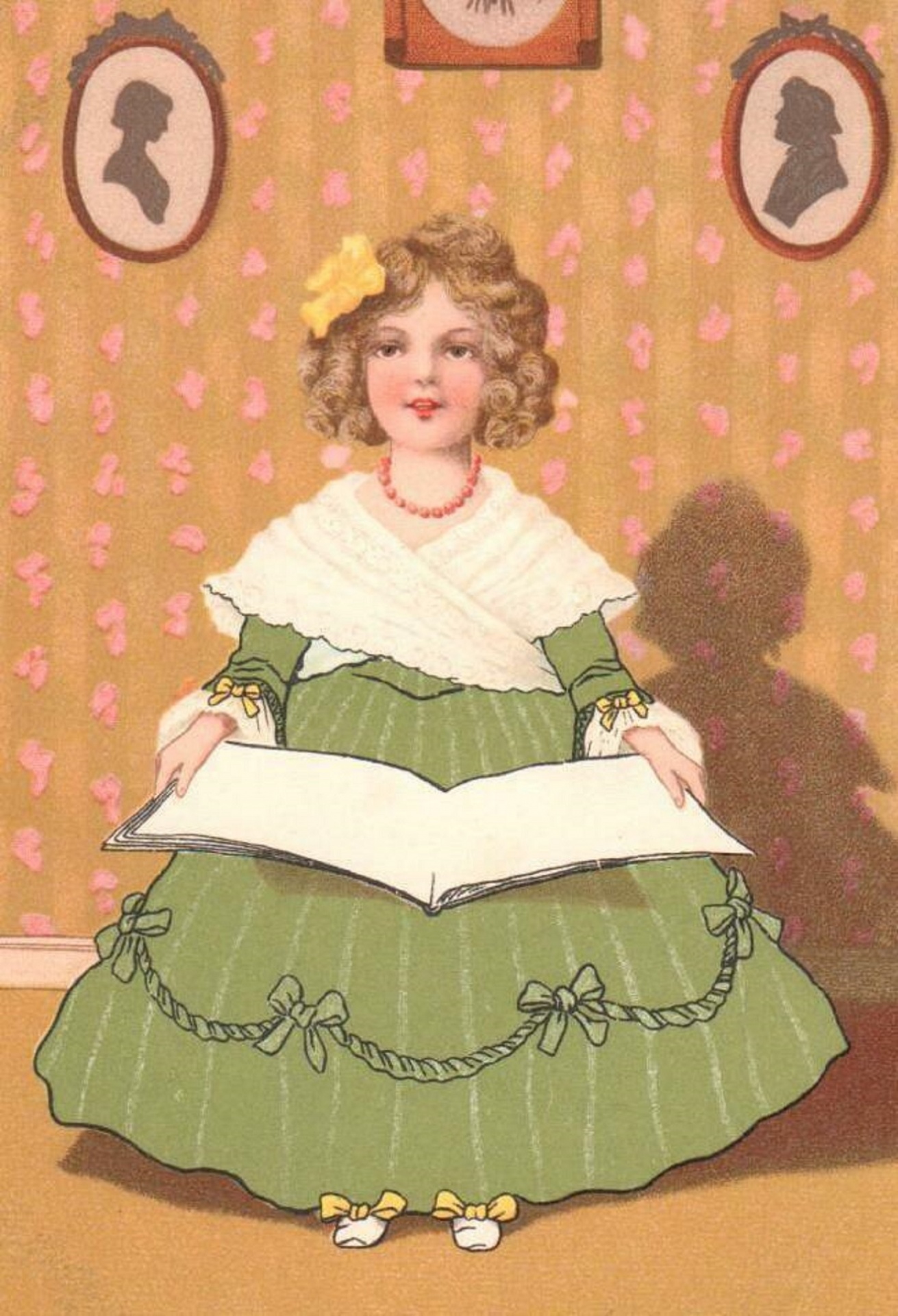 Girl in green dress reading a book unknown artist Public Domain