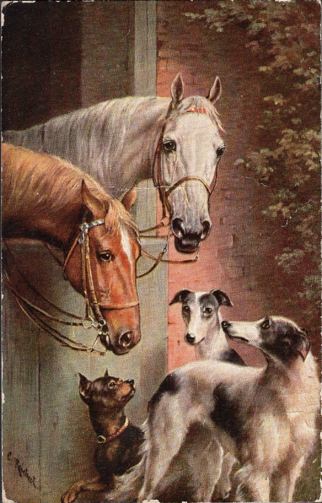Horses and Dogs 1889 Artist Unknown Public Domain