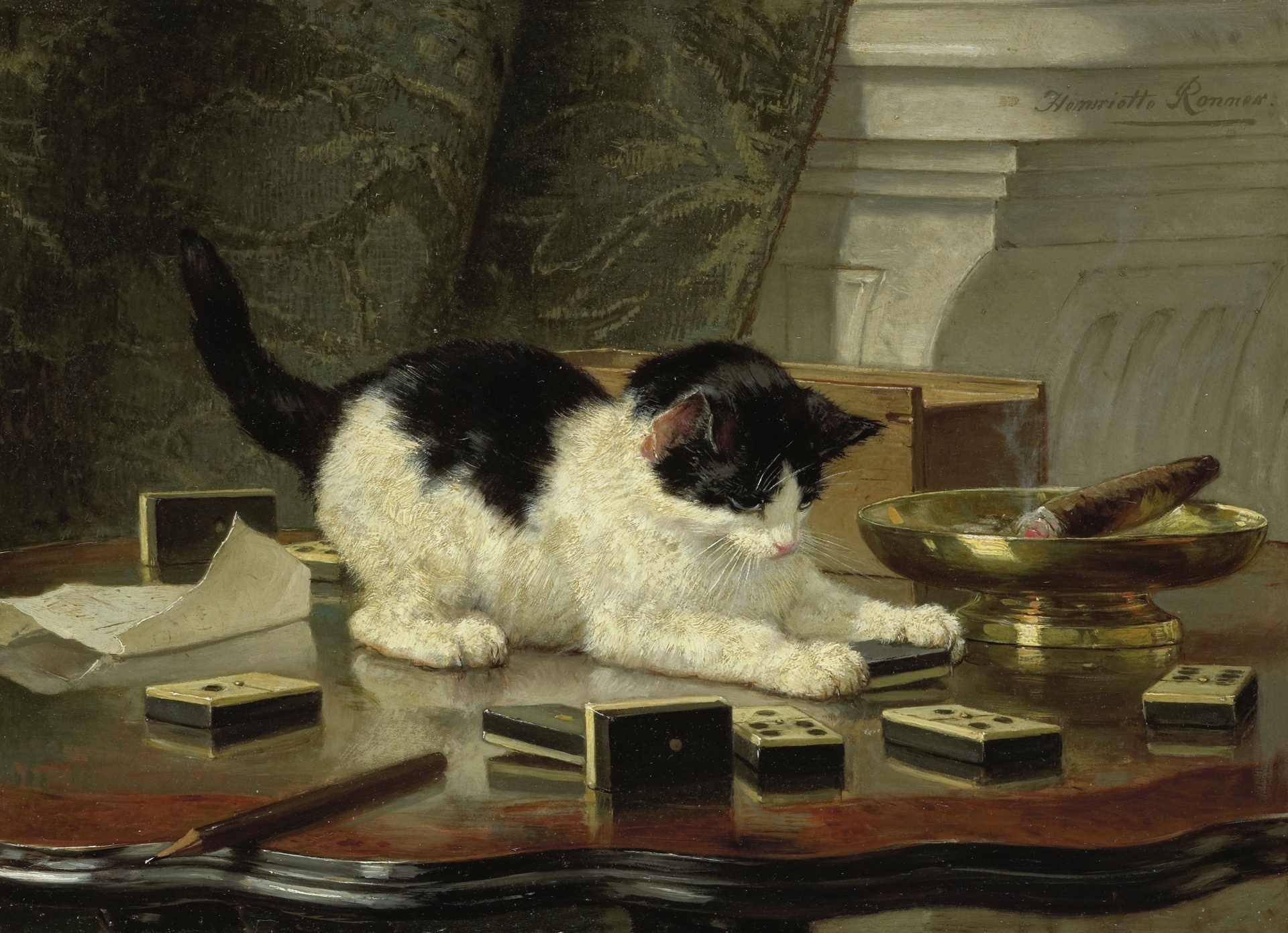 The cat at play, Henriëtte Ronner, c. 1860 - c. 1878 public domain