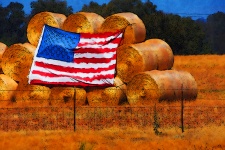 American Flag On Hay Bales