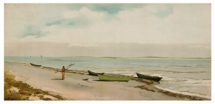Beach Boats Vintage Painting