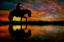 Horse Cowboy Silhouette Sunset
