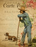 Man, Dog Vintage Postcard