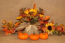 Pumpkins And Flowers On Burlap 4