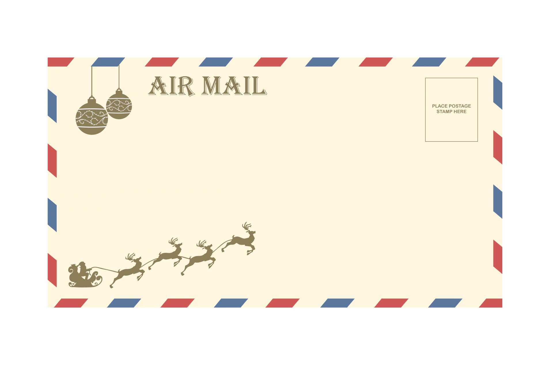Air mail envelope with christmas santa in sleigh with reindeer