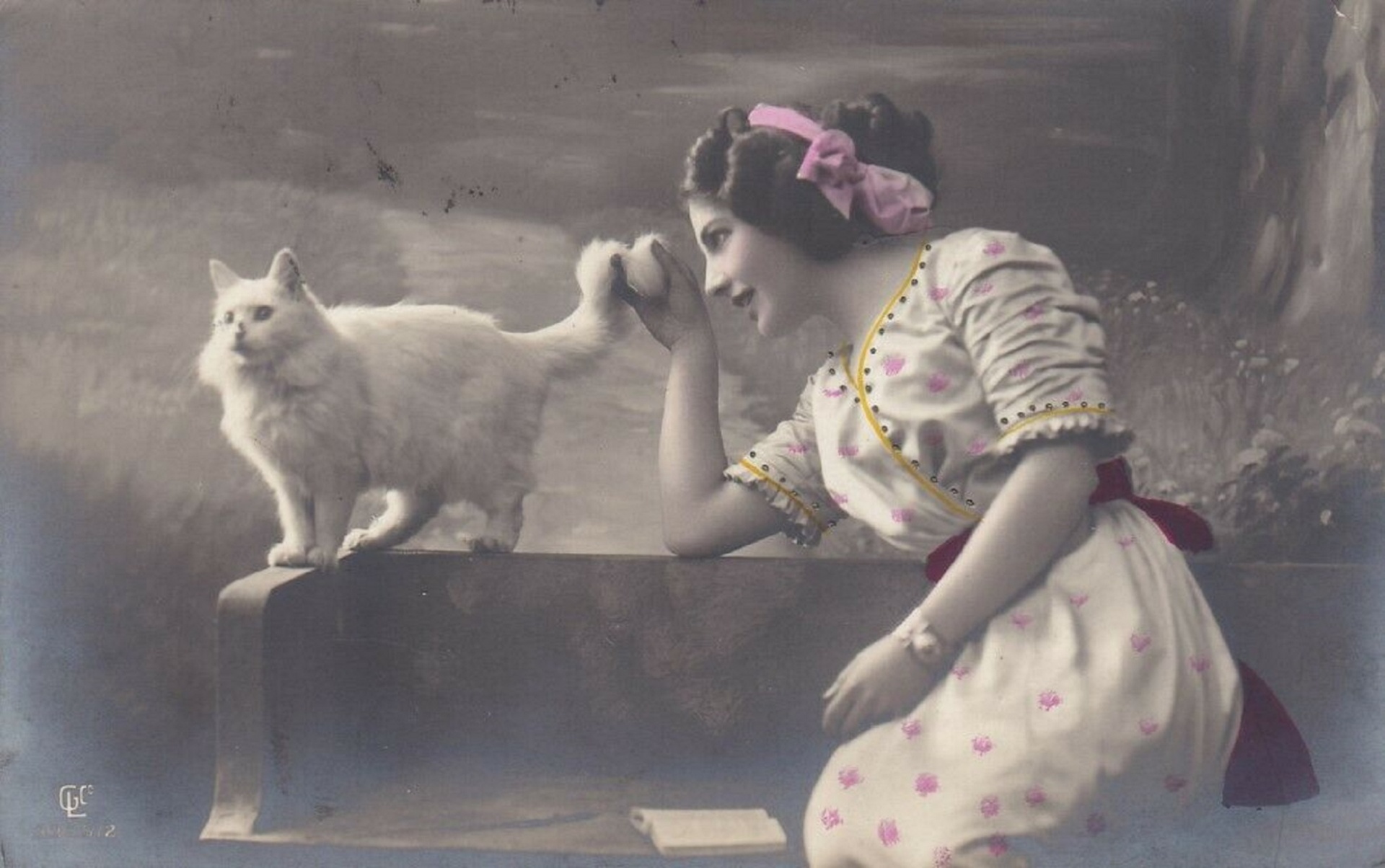 Best Friends Girl and the Cat Artist Unknown Year 1905 Public Domain