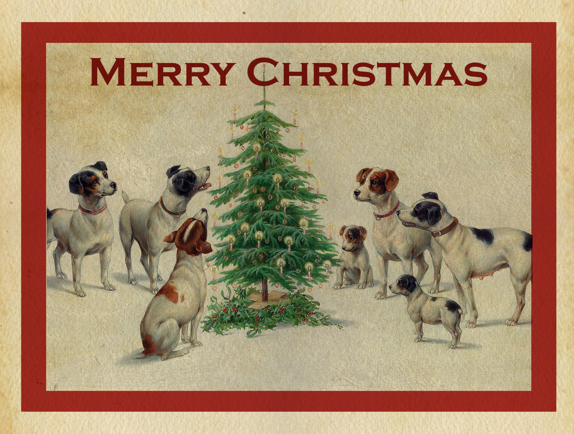 Christmas Card Vintage Dogs