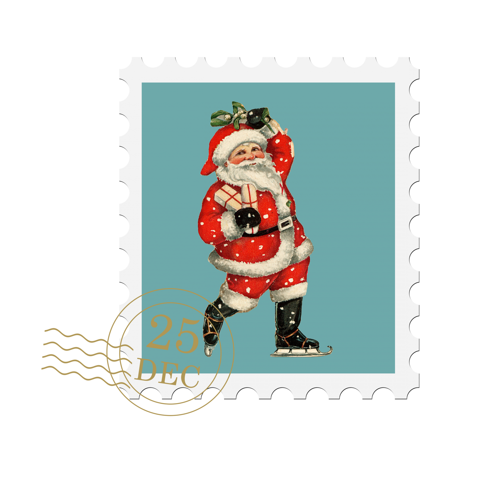 Vintage christmas santa card postage stamp