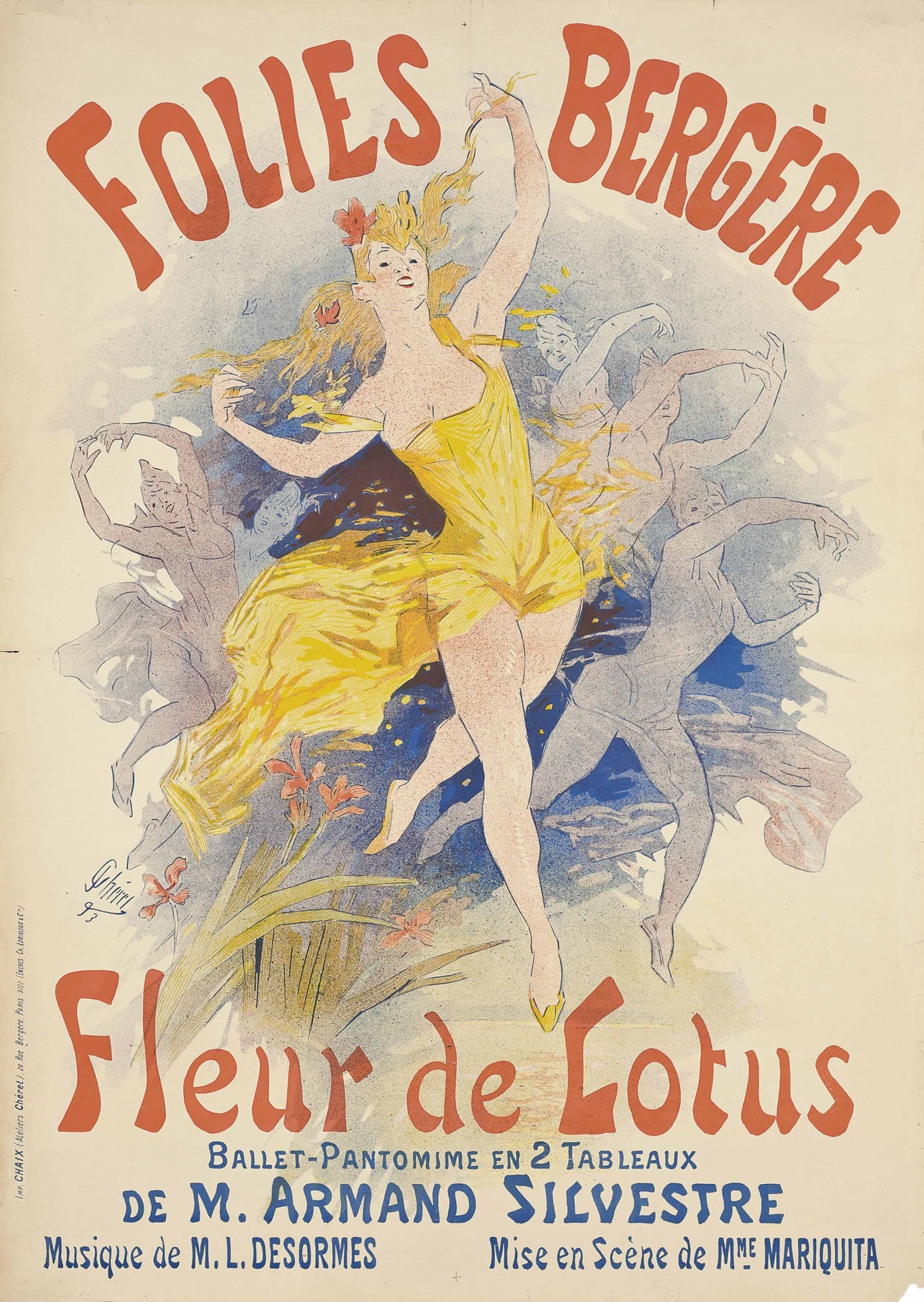 Vintage travel poster of Folies Bergère, France
