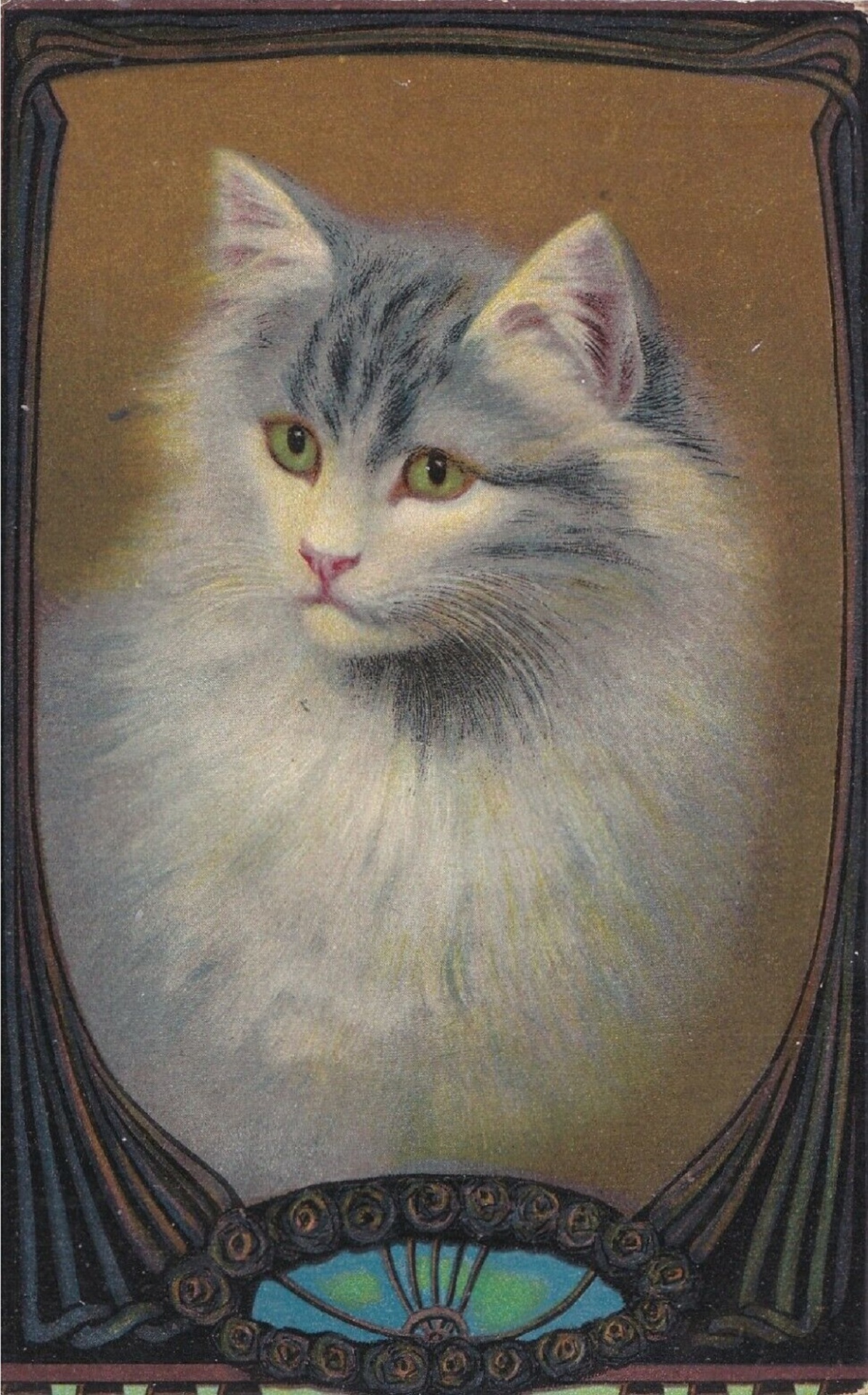 Grey tabby Cat Art Nouveau Artist Unknown Year 1905 Public Domain