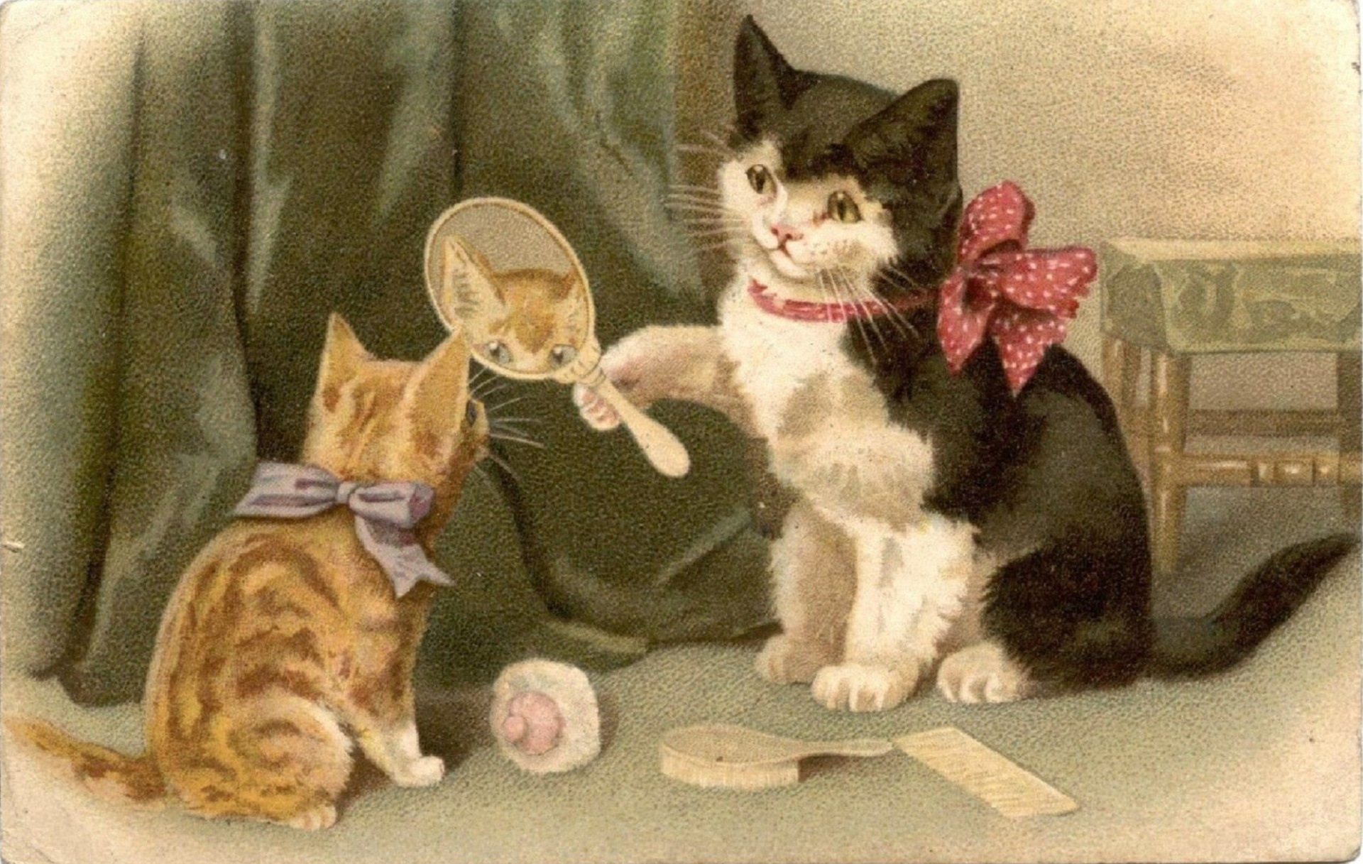 Helena J Maguire 1860 - 1909 Beautiful Cat with Kitten Public Domain Free