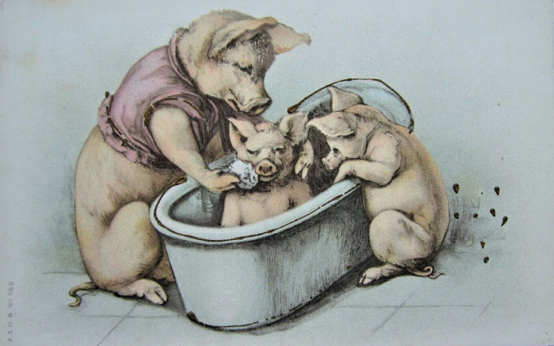 Mama Pig and Piglets Bath Artist Unknown Year ca, 1910 Public Domain