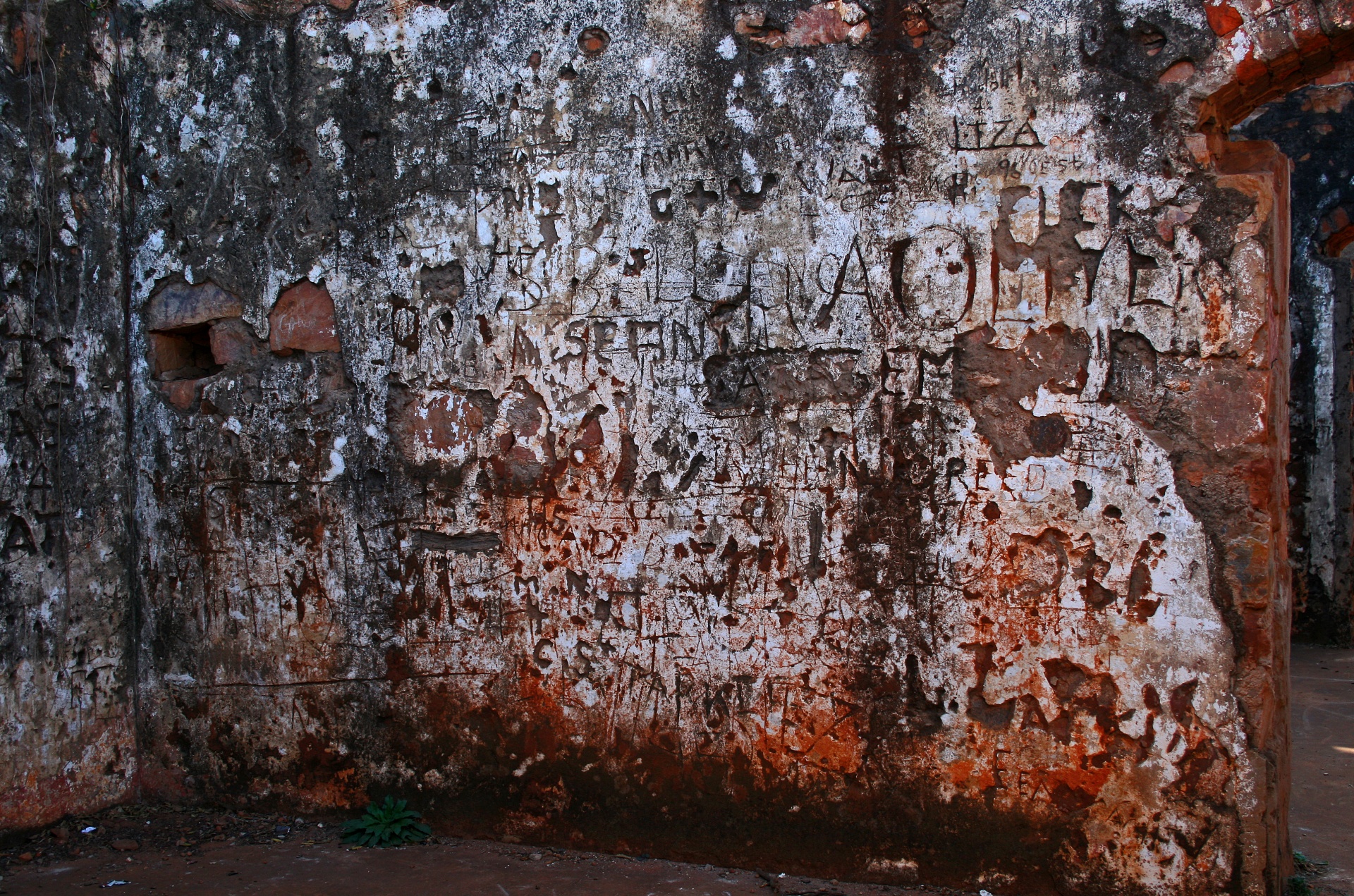 Old Fort Wall With Graffiti & Stain