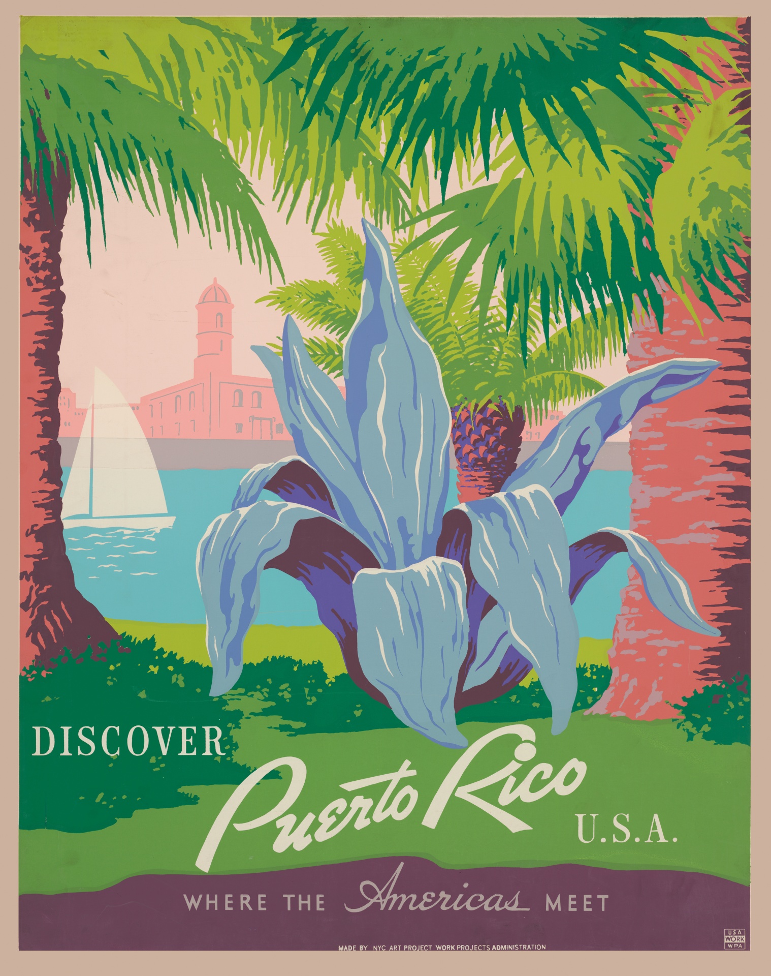 Vintage travel poster for Puerto Rico, USA, America