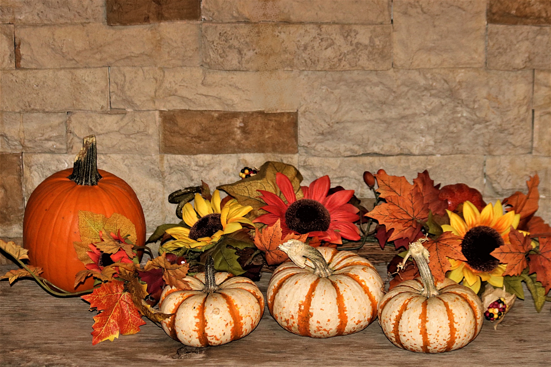 Pumpkins And Fall Flowers