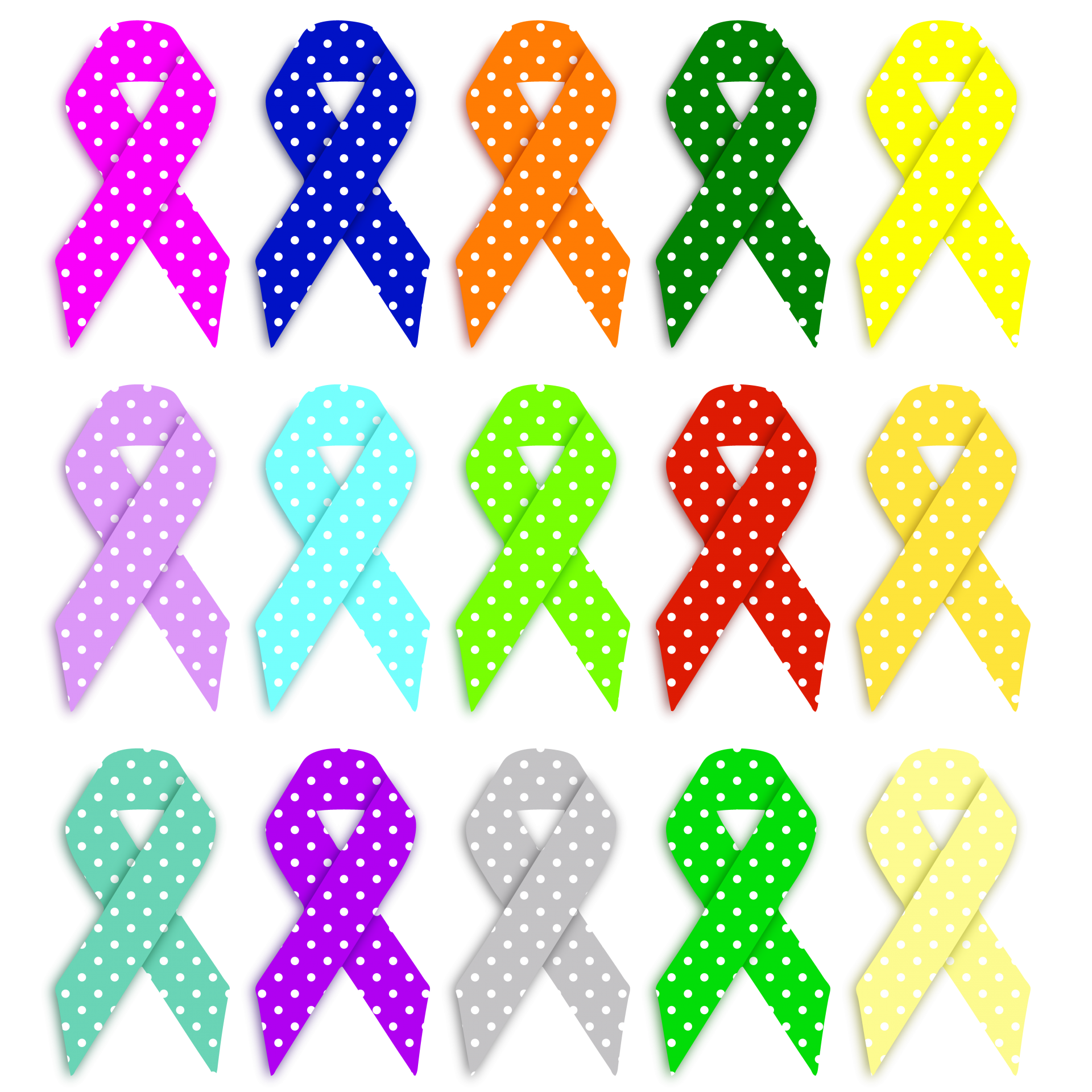 Set of colorful polka dot wellness ribbons on transparent background