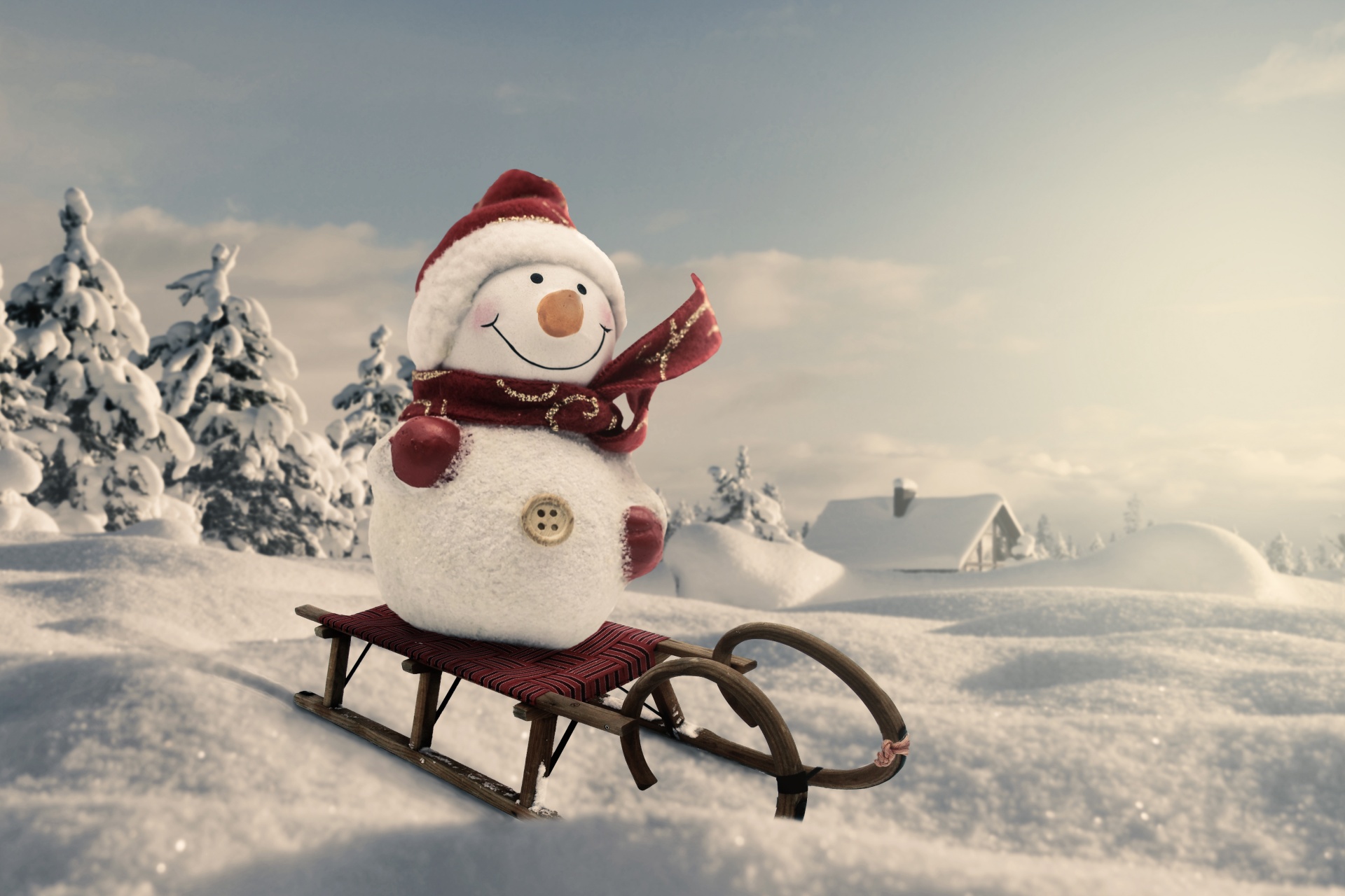 Snowman On Sledge