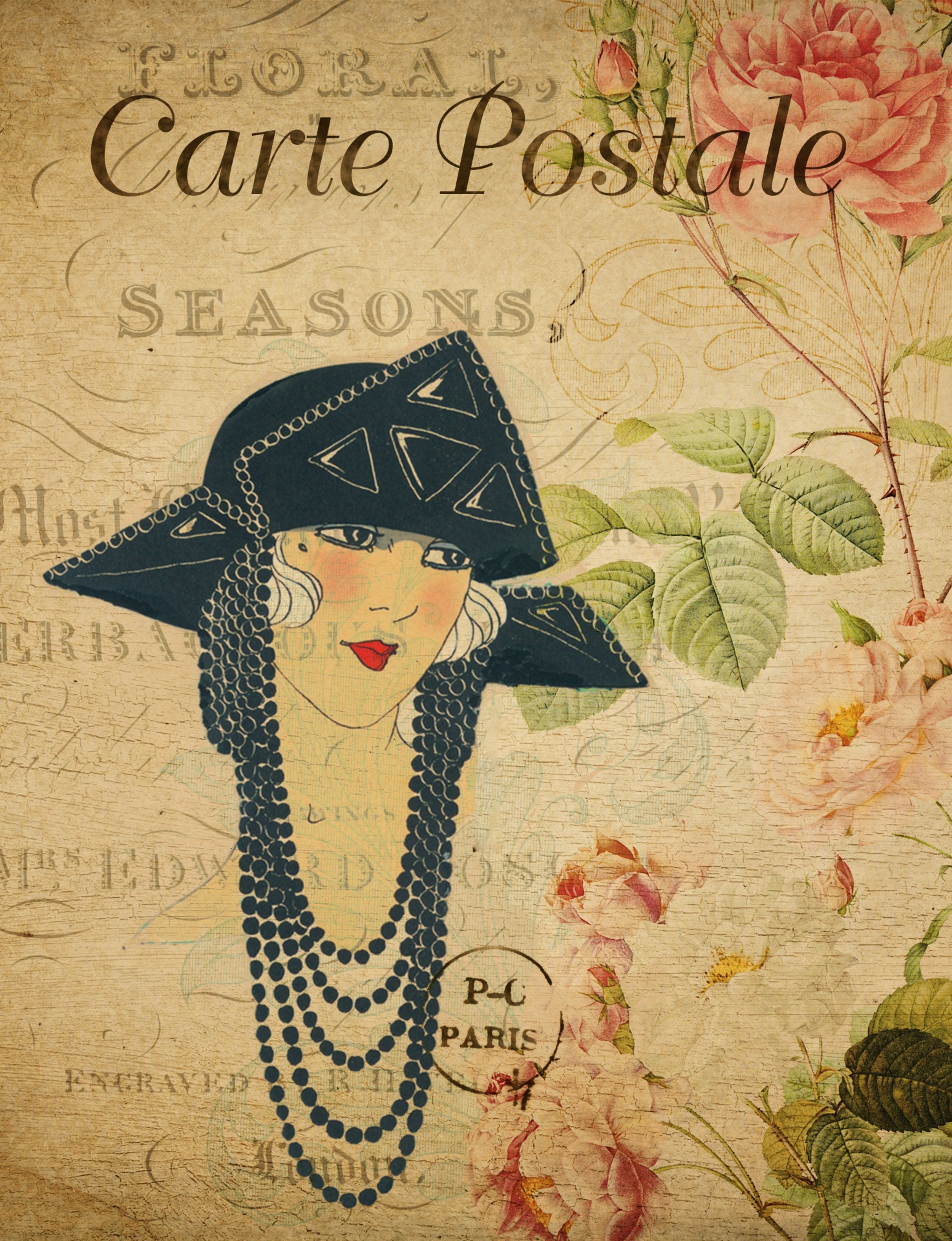 Woman Hat Vintage Postcard