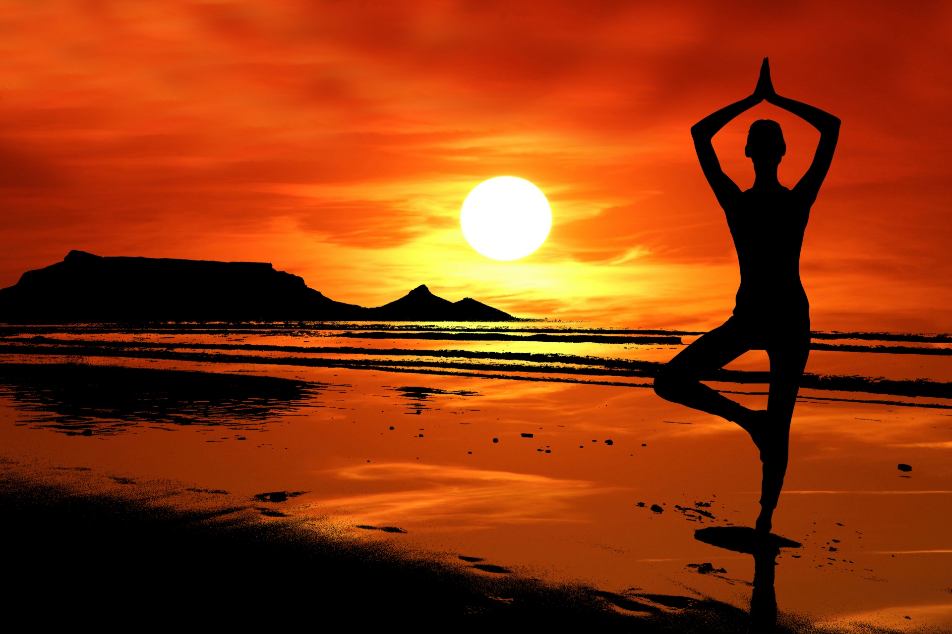 Yoga Silhouette Sunset Beach