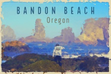 Bandon Beach Oregon Travel Poster