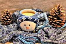 Blue Snowman Mug And Winter Scarf