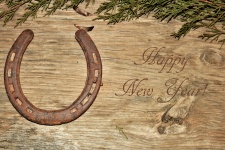 Happy New Year Horseshoe On Wood