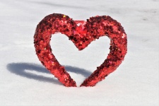 Red Glitter Heart Standing In Snow