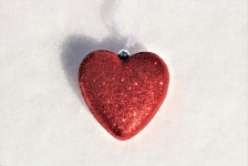Red Glitter Puff Heart In Snow