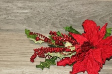Red Poinsettia On Wood Background