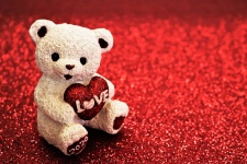 Valentines Bear On Red Glitter
