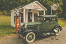Vintage Car At Gas Station