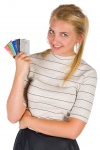Woman with many credit cards