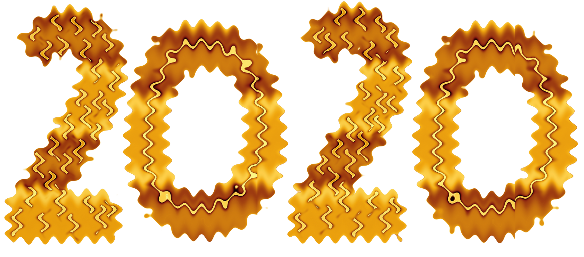 WordArt with the number 2020 stylized gold on transparent background for scrapbooking and or others