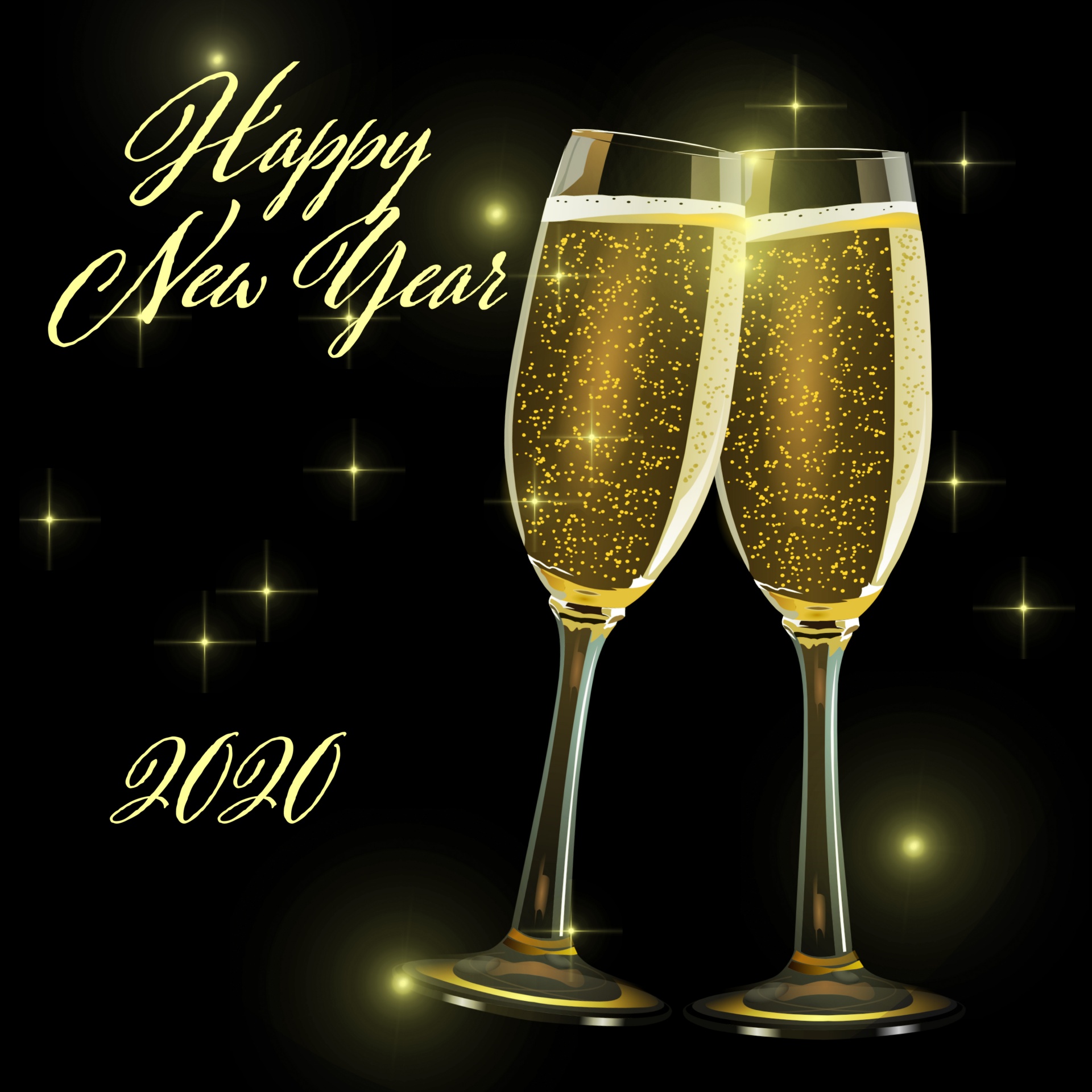 2020 New Year background card with champagne and stars