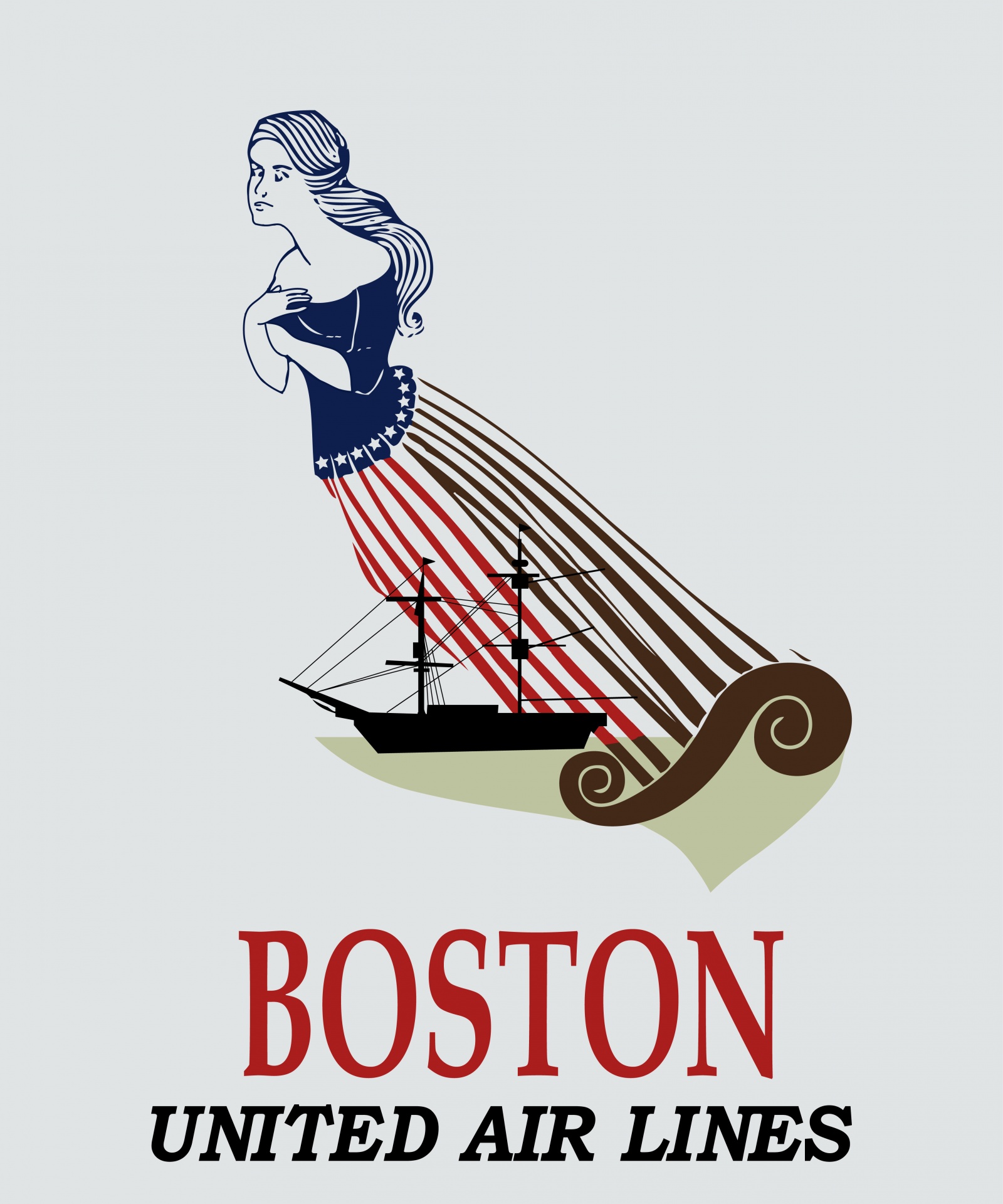 Modern reproduction of Boston Airlines vintage, retro poster