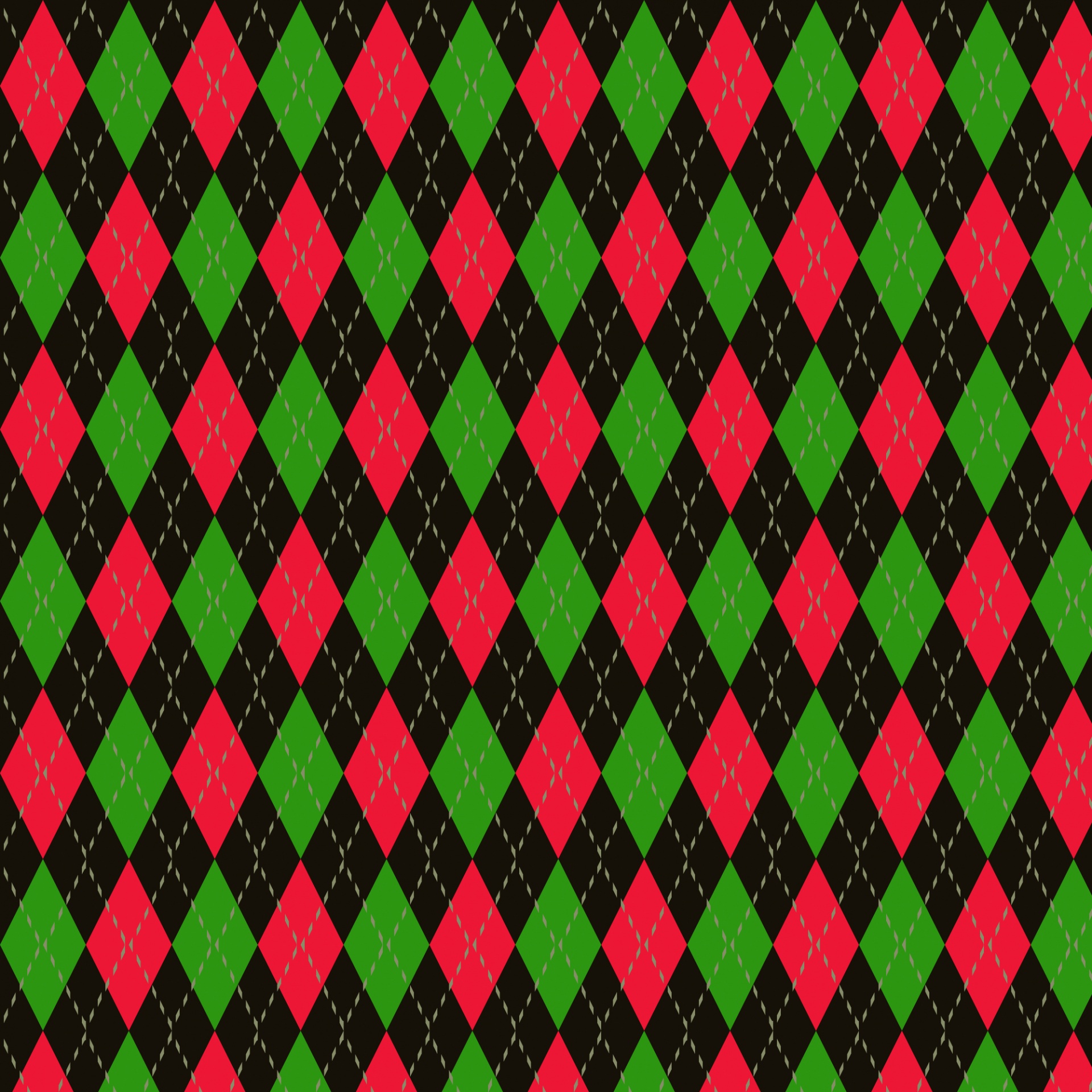 red and green diamonds on black background argyle pattern